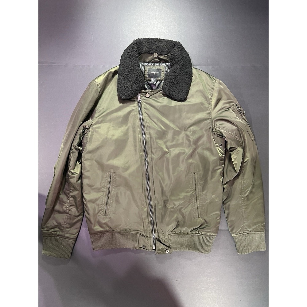 Forever 21 Men's Aviator Bomber Jacket - Size S - Green